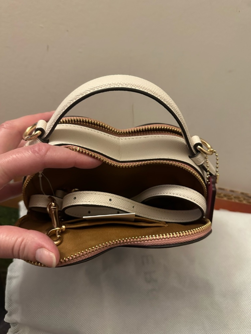 Coach Heart-Shaped Cherry Hearts Crossbody Bag in Beige and Pink - Picture 3 of 5